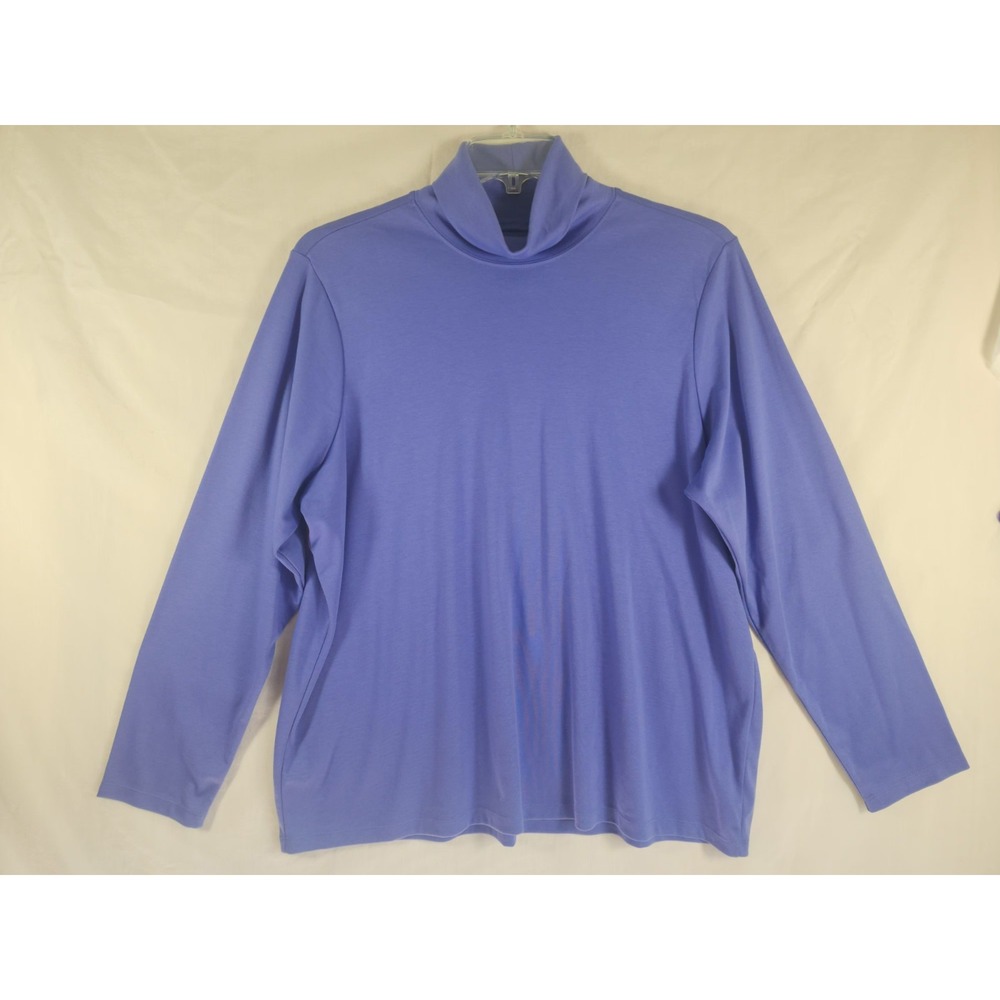 L L Bean Womens 2X Turtleneck Top Supima Cotton Purple Long Sleeve Classic Soft